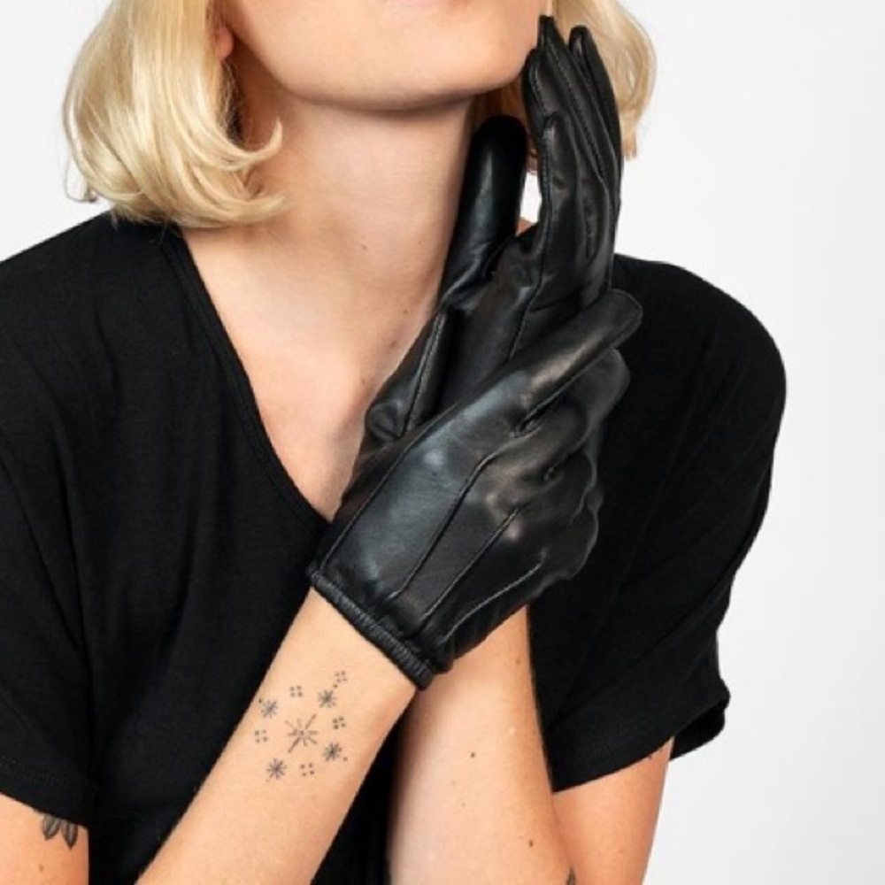PARTISAN Small Black Leather lined Gloves